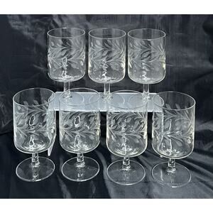 Vtg Etched Clear Glass Square Barware Apertif Cocktail Wine Glasses Goblets Set